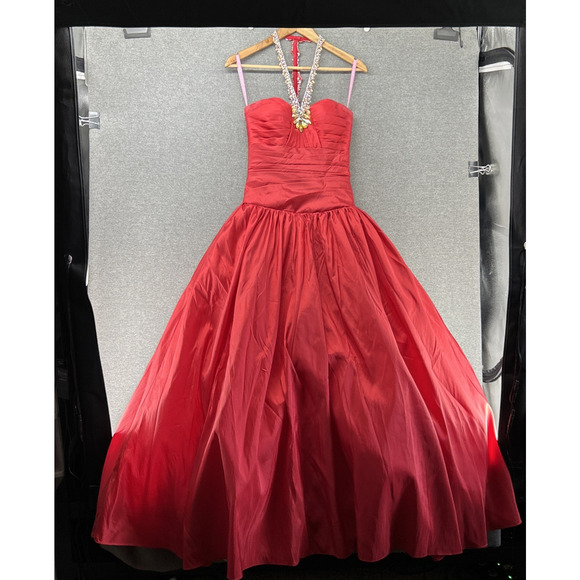 PINK by Alexia Designs Red Sequin Halter Ballgown Dress Size 2 Prom Quinceañera - Picture 1 of 15